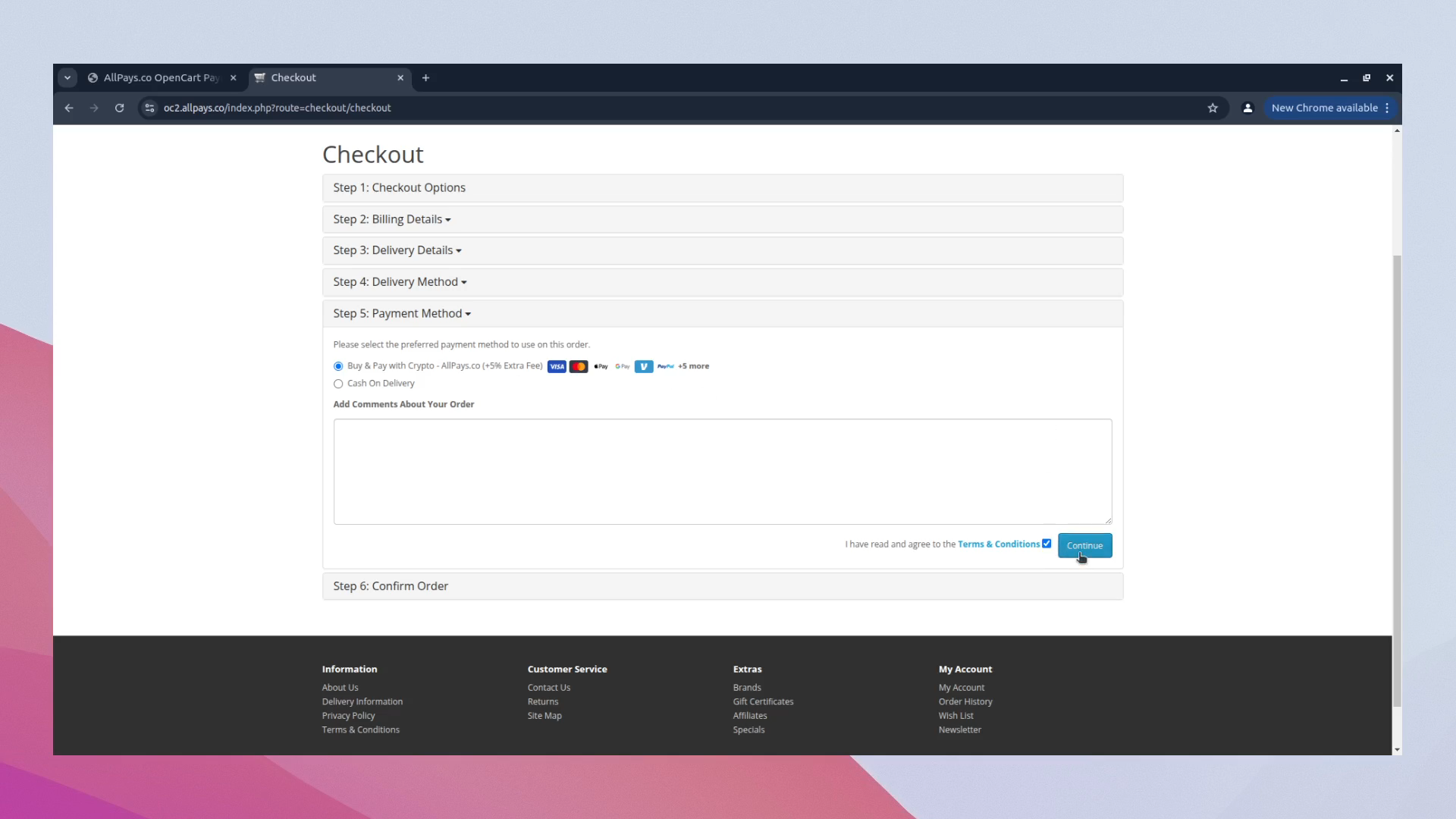 AllPays.co payment option shown during OpenCart 2 checkout