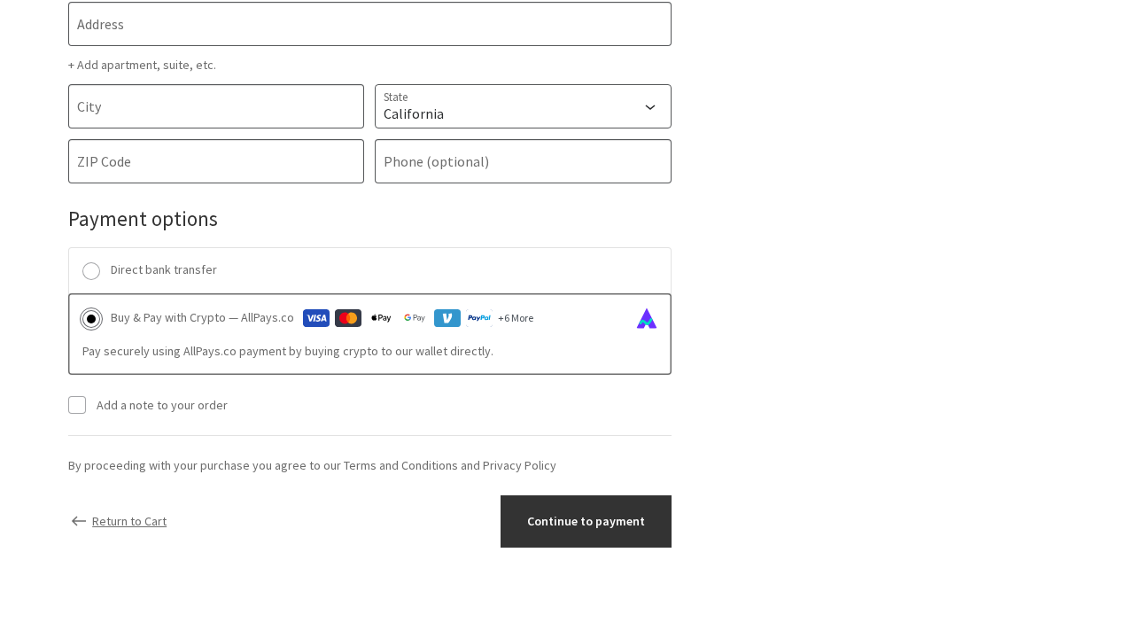 AllPays Gateway displayed as the WooCommerce checkout option