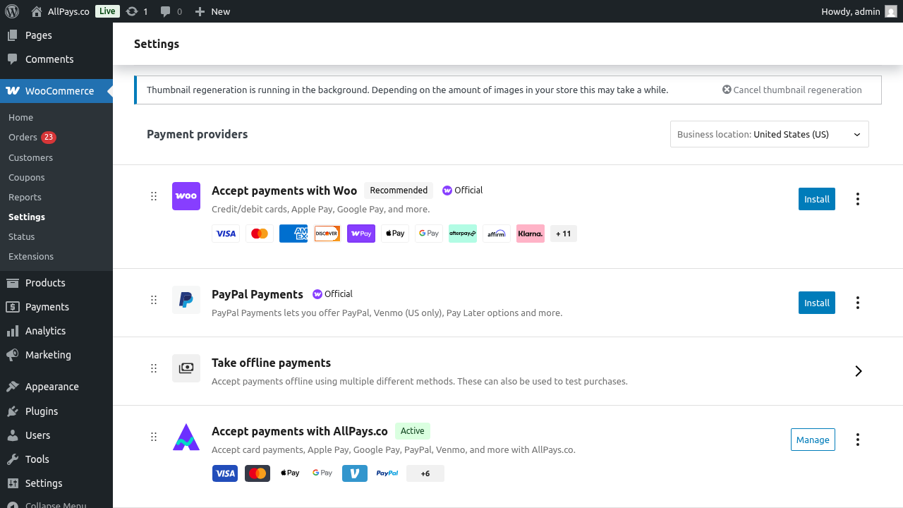 AllPays.co listed in WooCommerce payment settings
